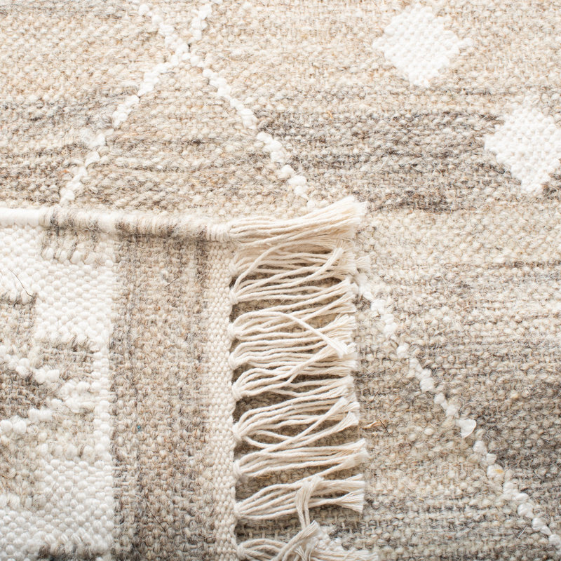 Tapis géométrique en laine, viscose et coton tissé à la main Natural Kilim, Rectangle 9 pi x 12 pi