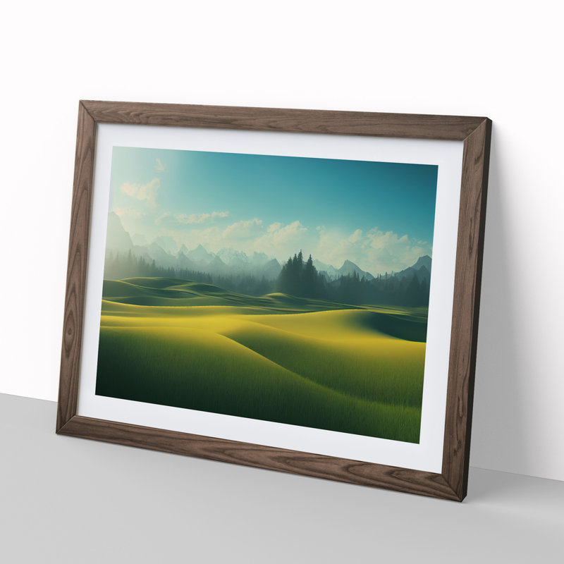 Serene Meadow Landscape Vol.1 - Framed Print, 46cm H x 64cm W x 2cm D, Walnut