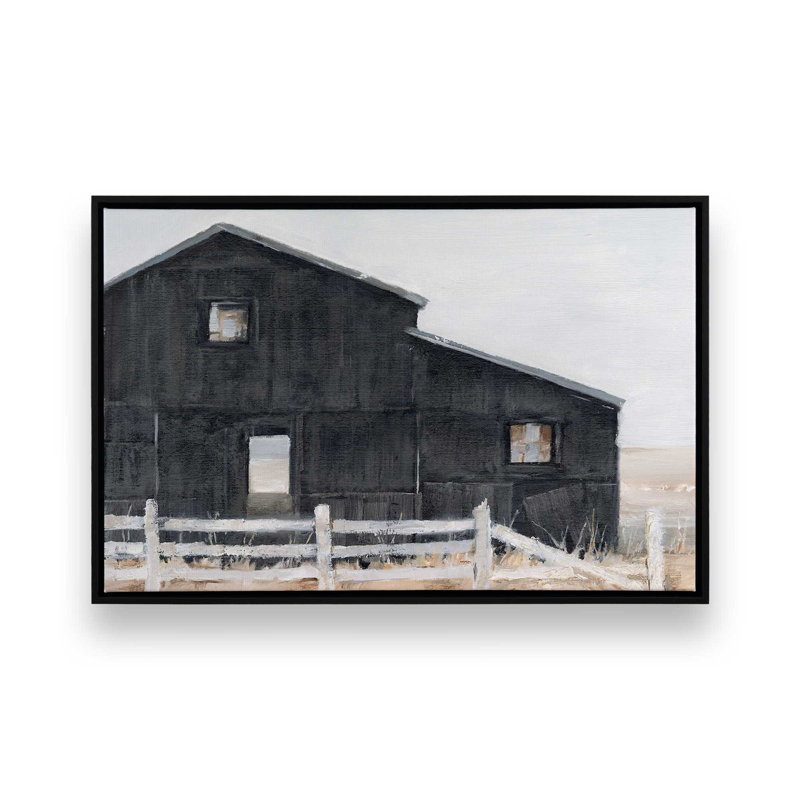 Impression sur toile Weathered Barn II, Cadre flottant noir satiné, H 8,75 po x l 12,75 po x P 1,75 po, 1