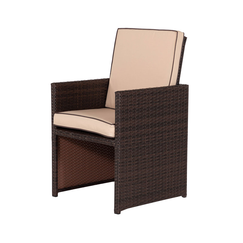 Wren 4 - Person Patio Dining Set with Square Table , Cushions Included, Chocolate/Cream