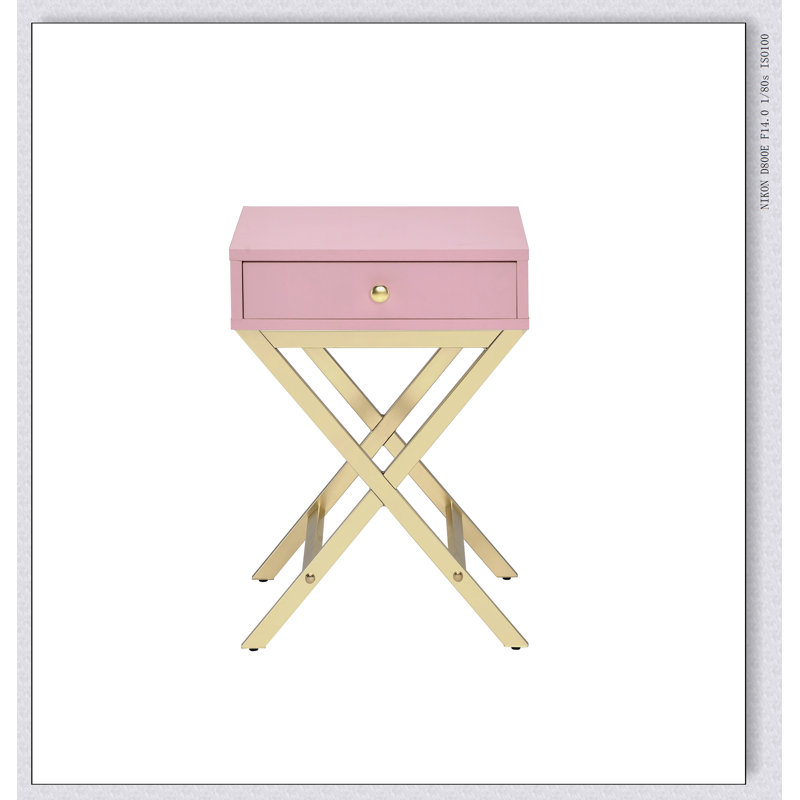Table d'appoint Coleen, Plateau rose / base dorée