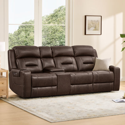Olathe Genuine Leather Dual Motor Power Reclining Lay Flat Sofa With Power Headrest