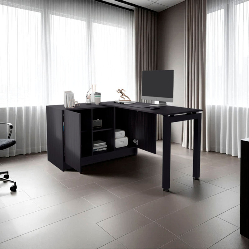 Bureau Elfrida, deux tablettes de rangement ouvertes