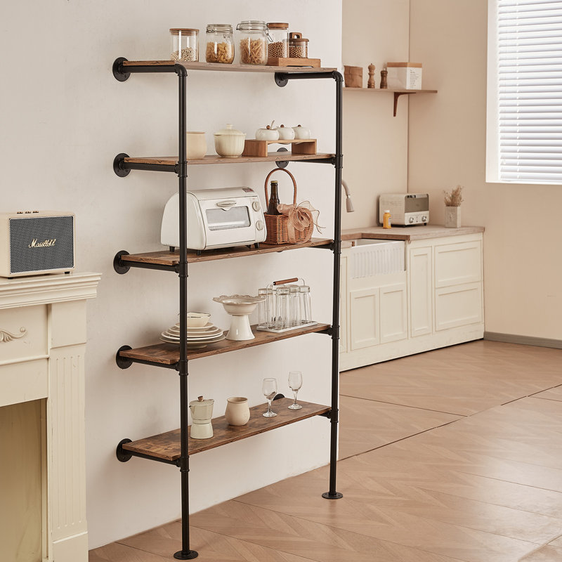 5 Piece Square Steel Floating Shelf, 175.5cm H x 36.5cm W x 8.5cm D