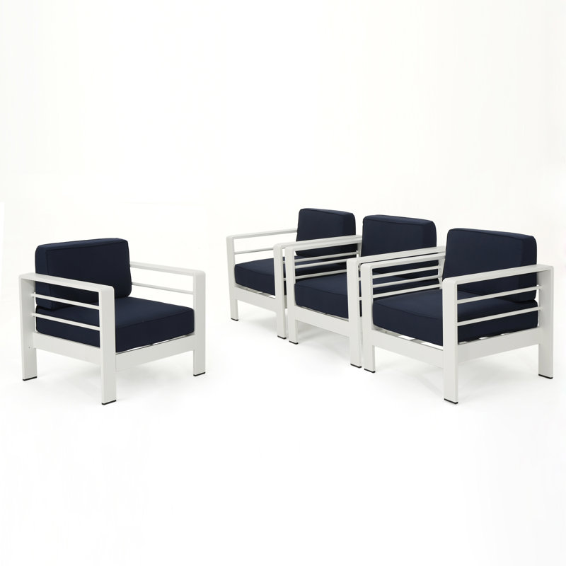 Caggiano Aluminum Outdoor Lounge Chair, Navy Blue