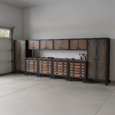 10-Piece Garage Storage Set with 4 Rolling Tool Cabinets, 2 Tall & 4 Wall Cabinets