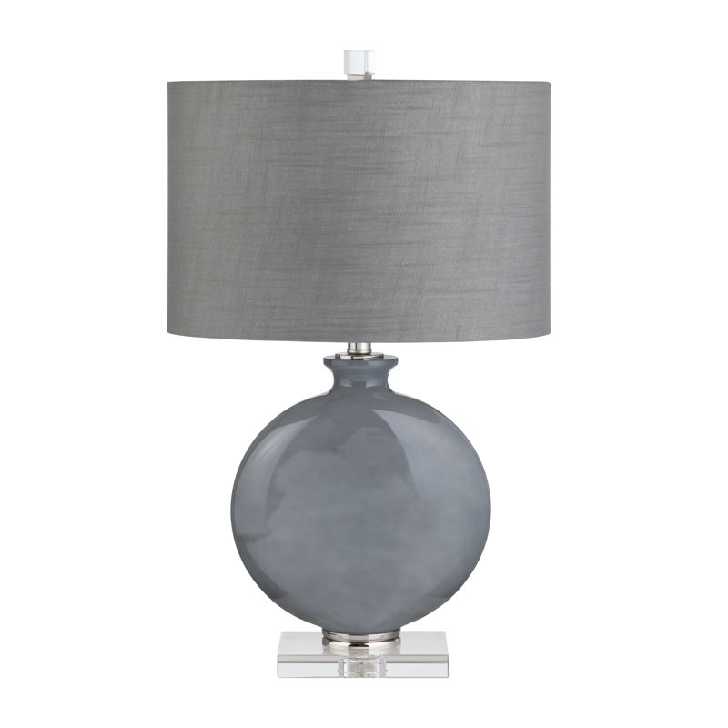 26" Crystal Table Lamp With Gray Shade