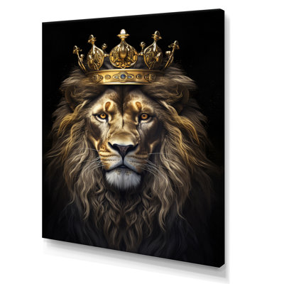 Majestic Lion King With Golden Crown I On Canvas Print