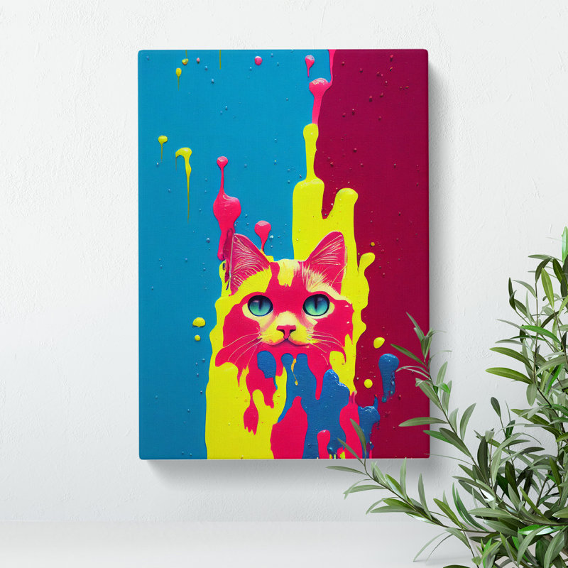 Cat In Paint No.5 - Wrapped Canvas, 76cm H x 50cm W