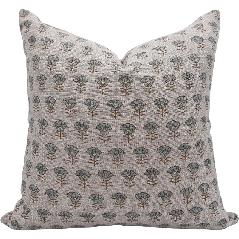 Coussin décoratif en lin Fabinine, H 22 po x l 22 po, Floral brun clair, Rectangulaire