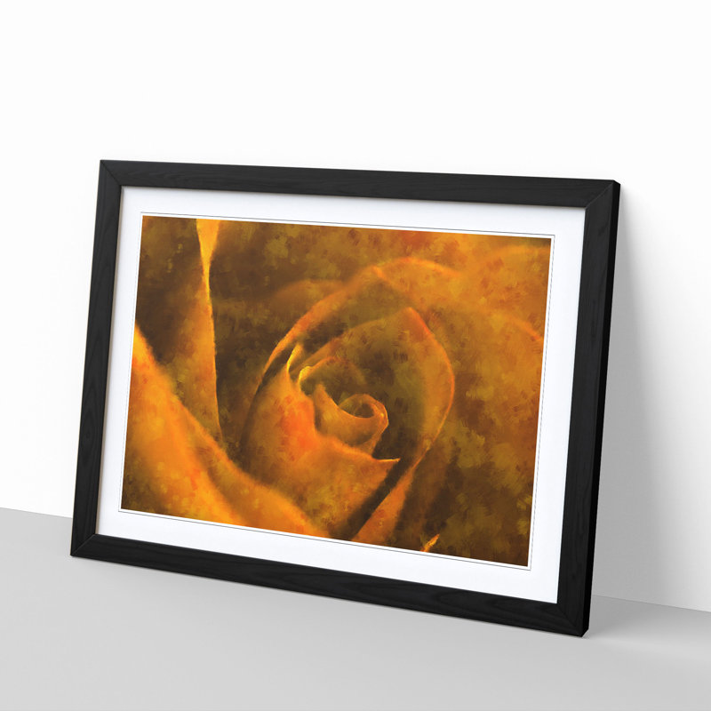 Golden Rose Flower - Picture Frame Graphic Art Print, Black Framed, 24cm H x 33cm W x 2cm D