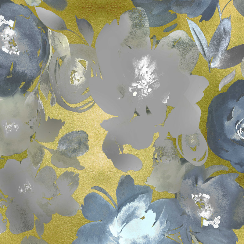 Gris et floral doré 2, H 20 po x l 20 po