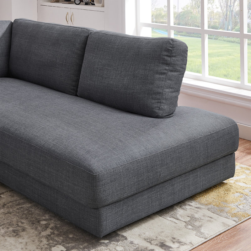 Arieya Upholstered L-Shaped Sectional, Gray 100% Linen, Right Hand Facing