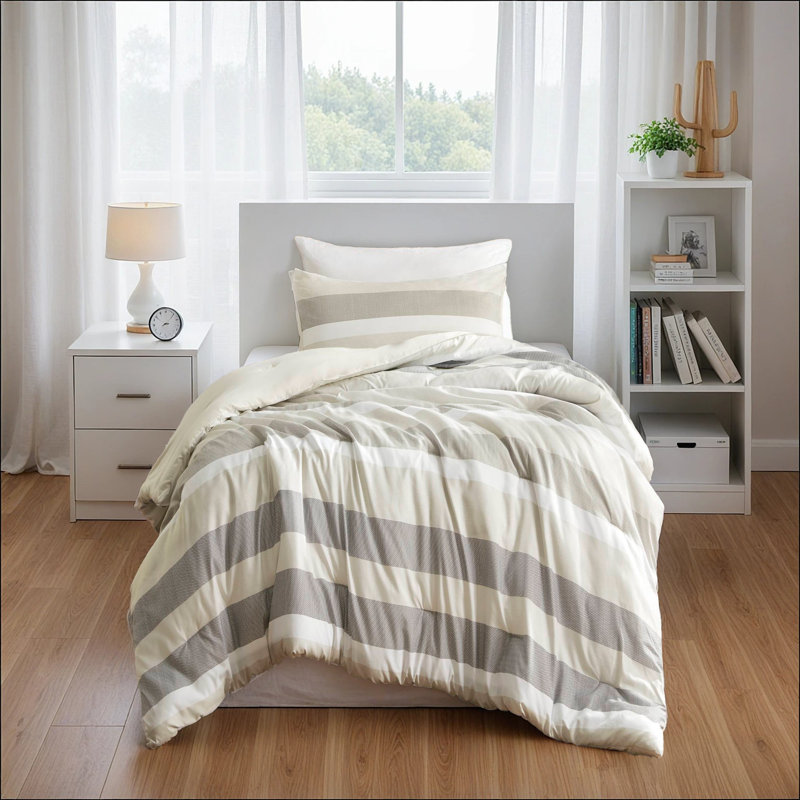 Premium Stripe Textured Comforter Bedding Set, Twin/twin Xl, Neutral Polyester