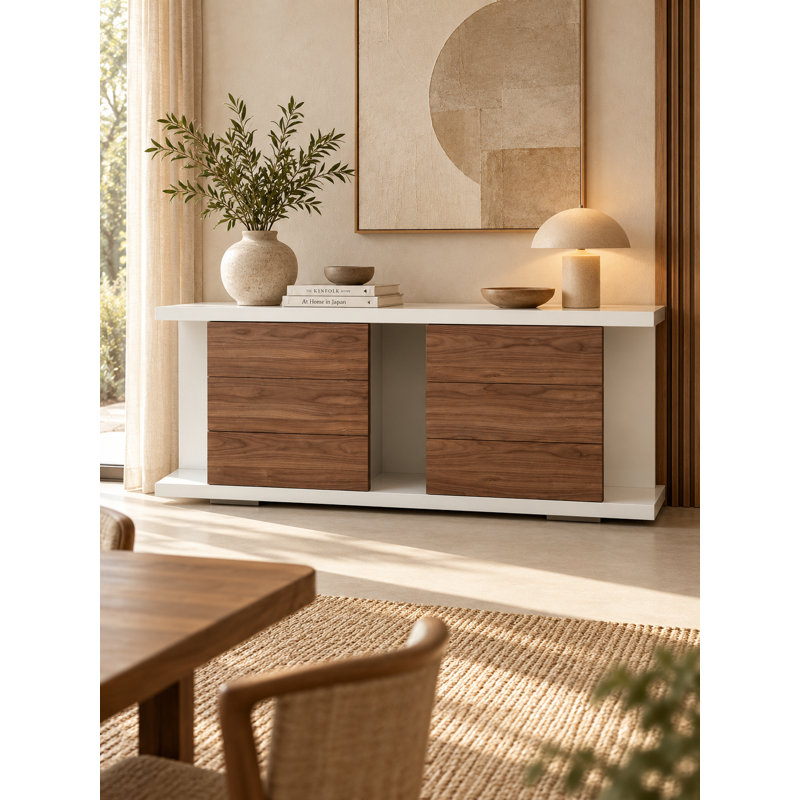 Buffet 6 tiroirs Pangea Home Thite Jamer, Blanc/noyer
