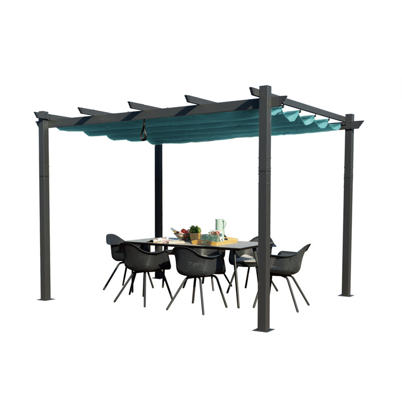 Morgan Outdoor 10 ft. x 13 ft. Pergola with Blue Retractable Sun Shade Canopy