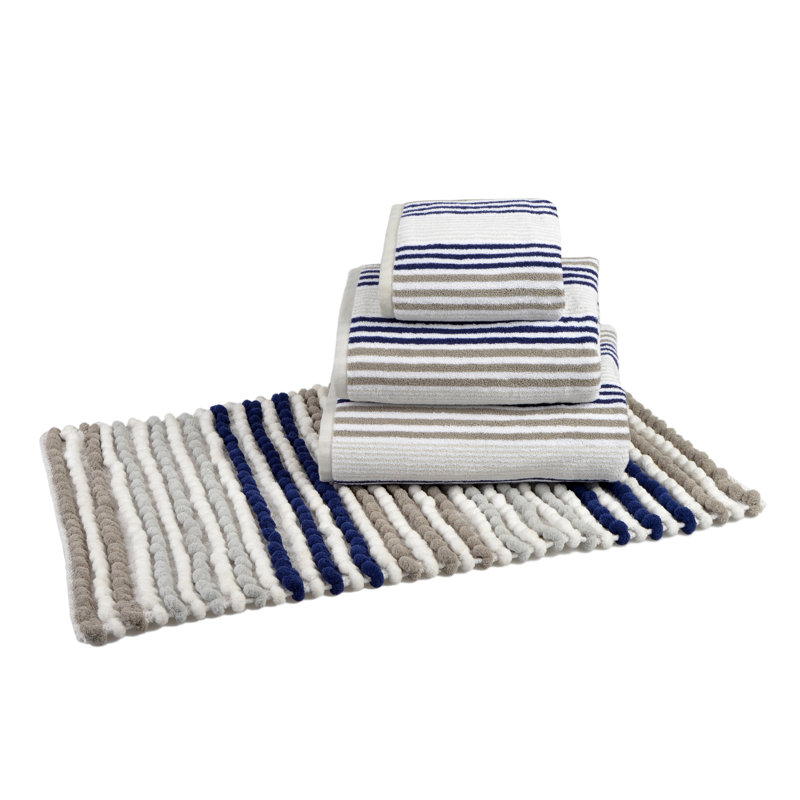Audubon Striped Chunky Bobble Bath Mat, Grey/Navy