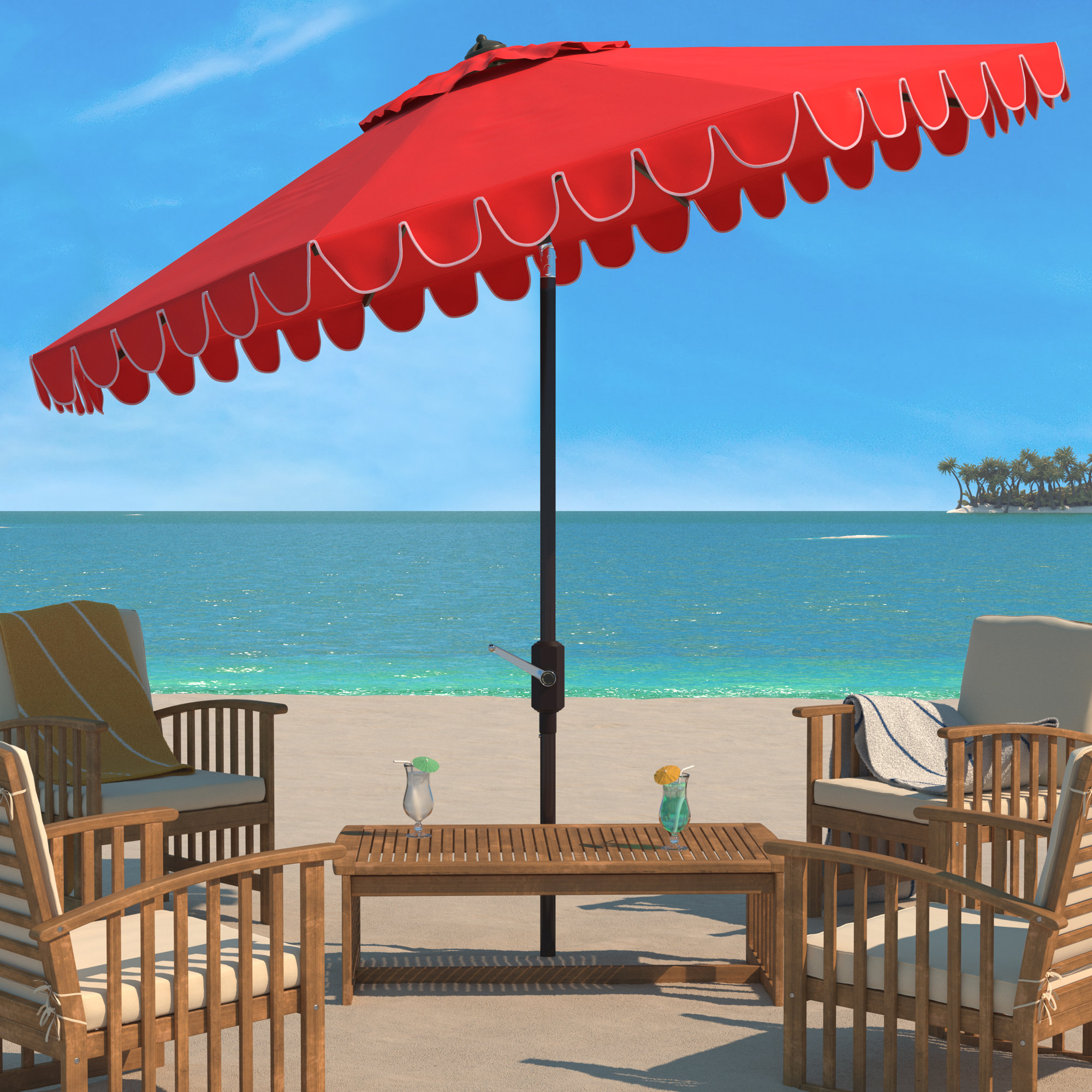 Bourbana 130'' Outdoor Umbrella, Red/White