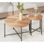 Ensemble de 2 tables basses et tables de bout - Panneau de fibres à densité moyenne imperméable avec revêtement en PVC, conception cylindrique vieillie, pieds en métal - charme rustique classique