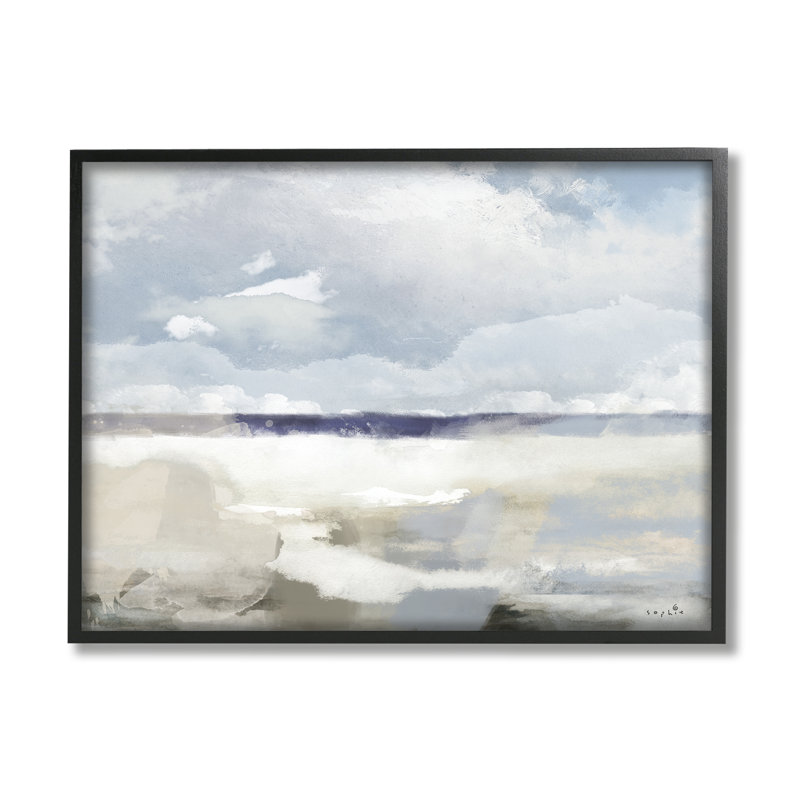 Paysage de plage abstrait superposé, Giclée encadrée noir minuit, H 11 po x l 14 po x P 1,5 po