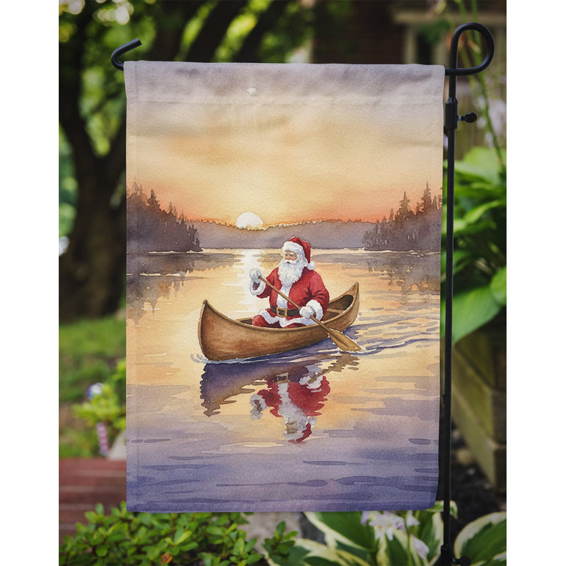Père Noël faisant du canoë au coucher du soleil, Taille du jardin, Père Noël en canot au coucher du soleil