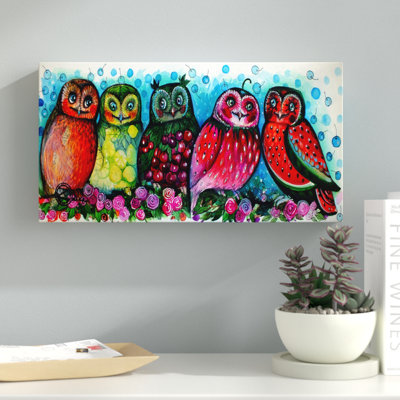 « 5 owls », reproduction sur toile tendue