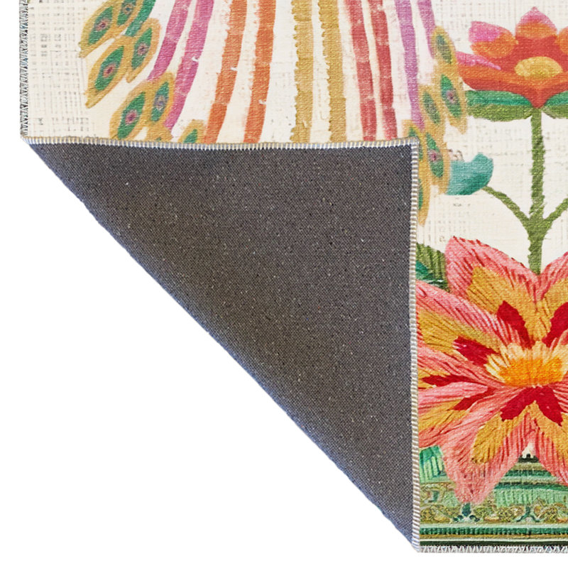 Tapis décoratif moderne multicolore à motif d'oiseaux et de fleurs, Rectangle 4 pi 11,06 po x 7 pi 6,55 po