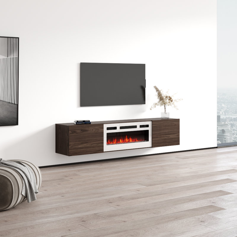 Baja 70.9" Modern TV Stand with Electric Fireplace, Matte Finish, Wall-Mounted, Walnut