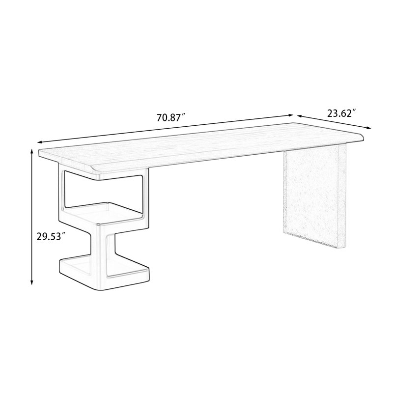 Bureau rectangulaire brun et noir en bois massif, H 29,53 po x l 70,87 po x P 23,62 po
