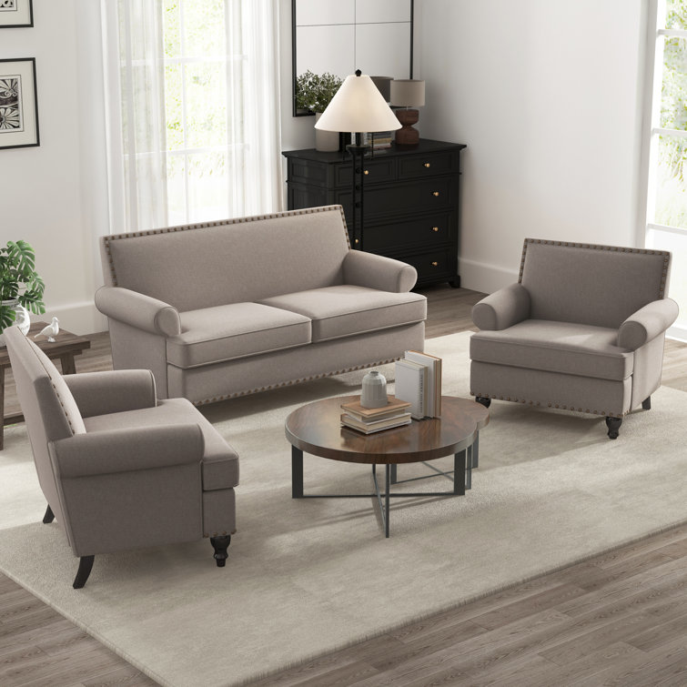 3-Pieces Upholstered Nailhead Trimed Living Room Set