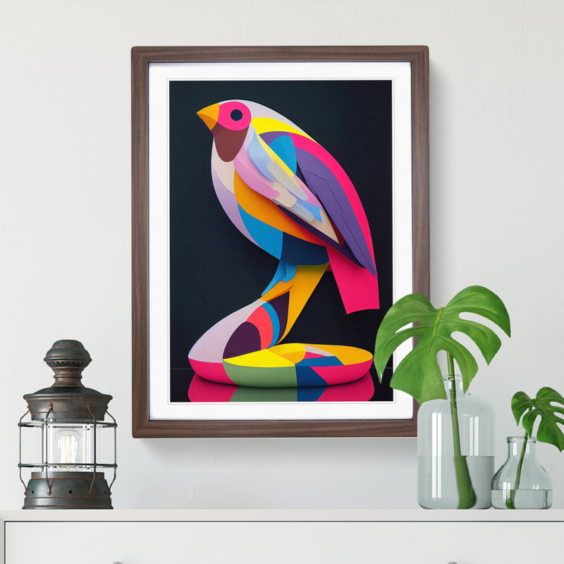 Technicolour Bird No.2 Abstract - Single Picture Frame Print, 34cm H x 25cm W x 2cm D, Walnut Framed