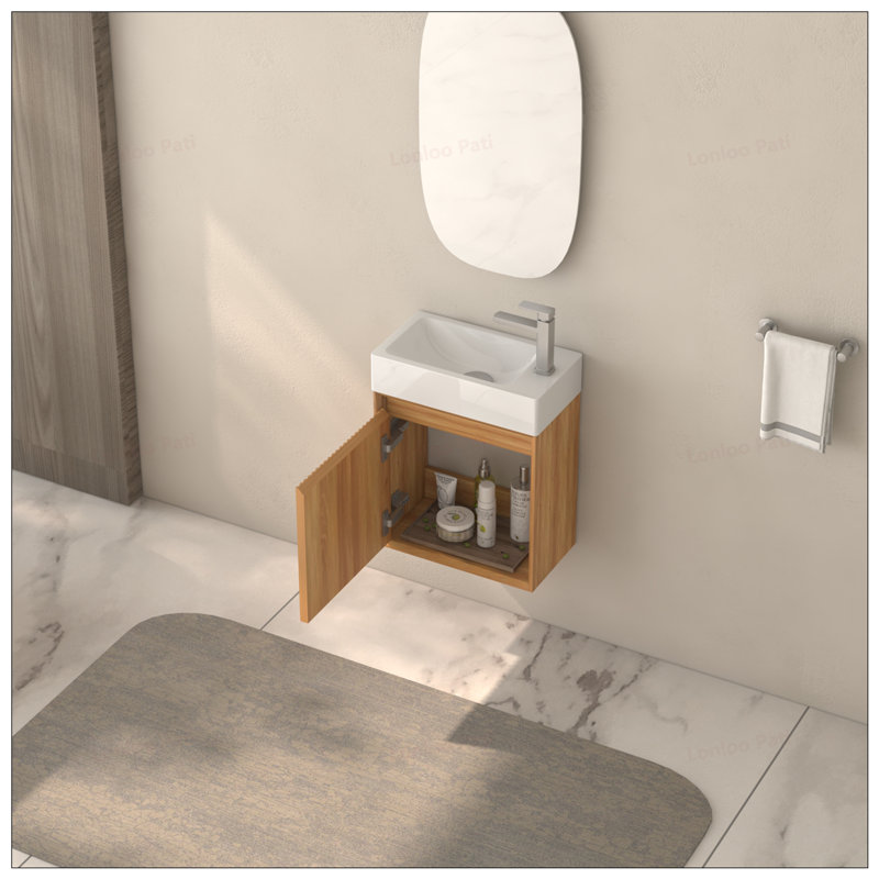 Petit meuble-lavabo à fermeture en douceur 16 po avec lavabo en résine