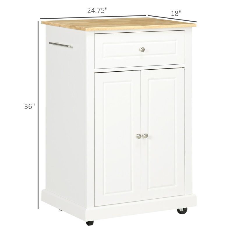 Rolling Kitchen Island Cart, Portable Serving Trolley Table with Drawer, Adjustable Shelf and 2 Towel Racks, Cream White/Oak