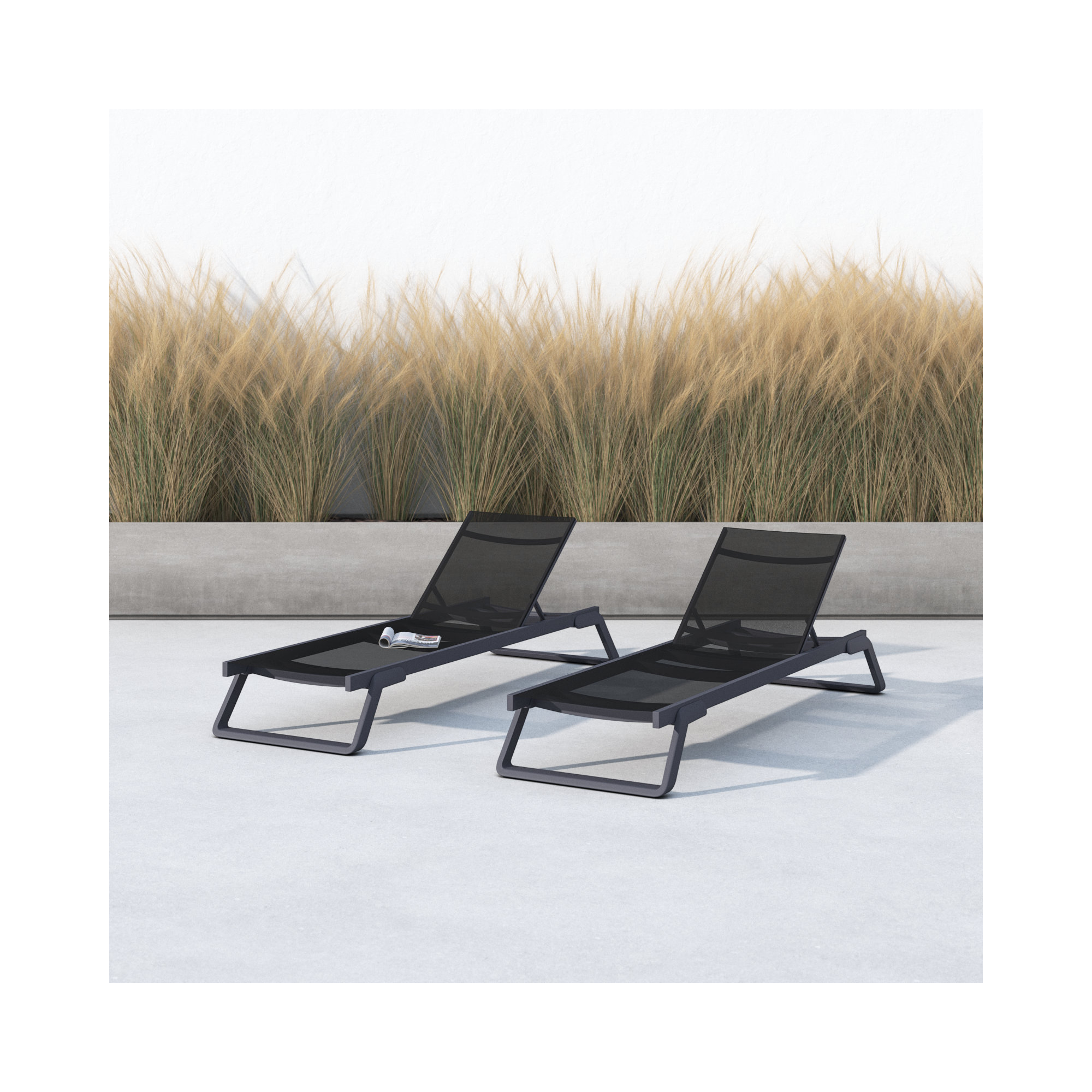 Holli 28.34'' Outdoor Chaise Lounge, Dark Gray/Black