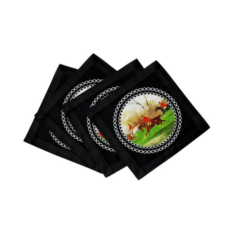 Serviette anglaise en satin de coton, Noir