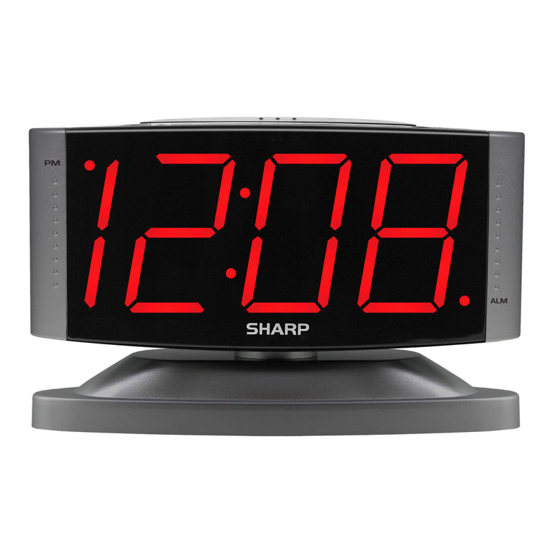 Sharp LED Digital Alarm Clock, Red LED Display, Swivel Base, Gray