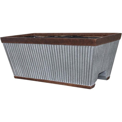 Southern Patio Westlake Resin Rectangular Deck Rail Planter, Rustic Galvanized and Silver, 24in