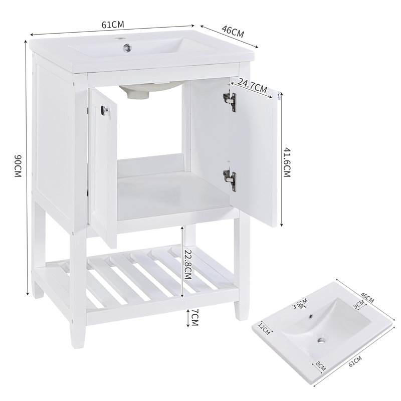 61mm Single Bathroom Vanity with Ceramic Basin, White