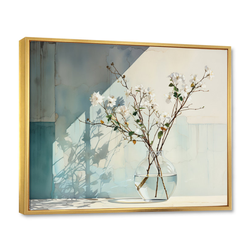Reflections and Simplicity Vase I sur toile, Cadre flottant doré, H 34 po x l 44 po x P 1,5 po