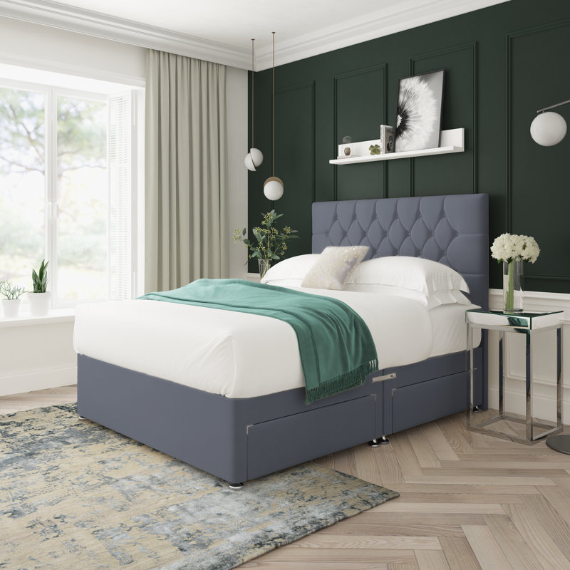 Upholstered Bed, Single (3'), Steel, Left Side Drawers