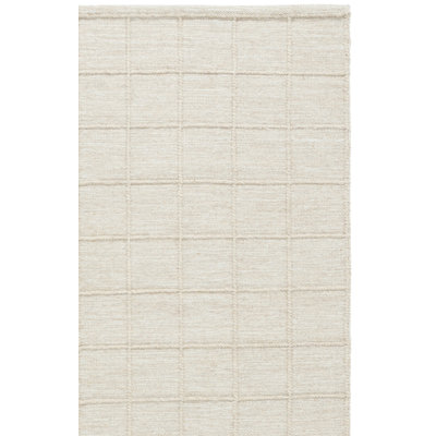 Beige Hand-Woven Geometric Wool Rug