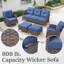 Canapé d'extérieur en osier durable de 73,4 pouces de largeur avec coussins bleus pour le confort du patio et du jardin