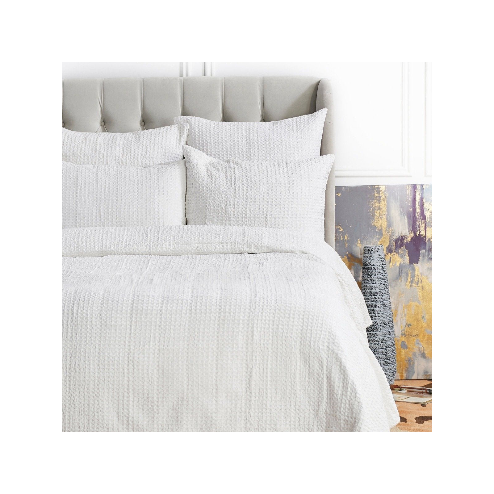 Clacy White 100% Cotton 300 TC Duvet Cover, Queen Duvet Cover