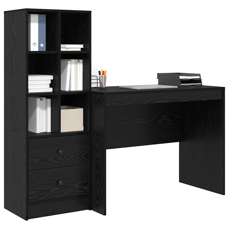 Desk With Storage With Shelf 2 Pcs 100 X 50 X 76 Cm, Black Oak