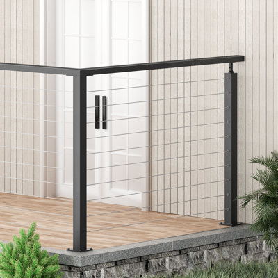 Cable Railing Corner Post 90 Degree L-Drilled 36"x2"x2" Surface Mount One-Post Corner Solution Black Cable Railing Post with Grommets Cable Railing System Kit Indoor Outdoor