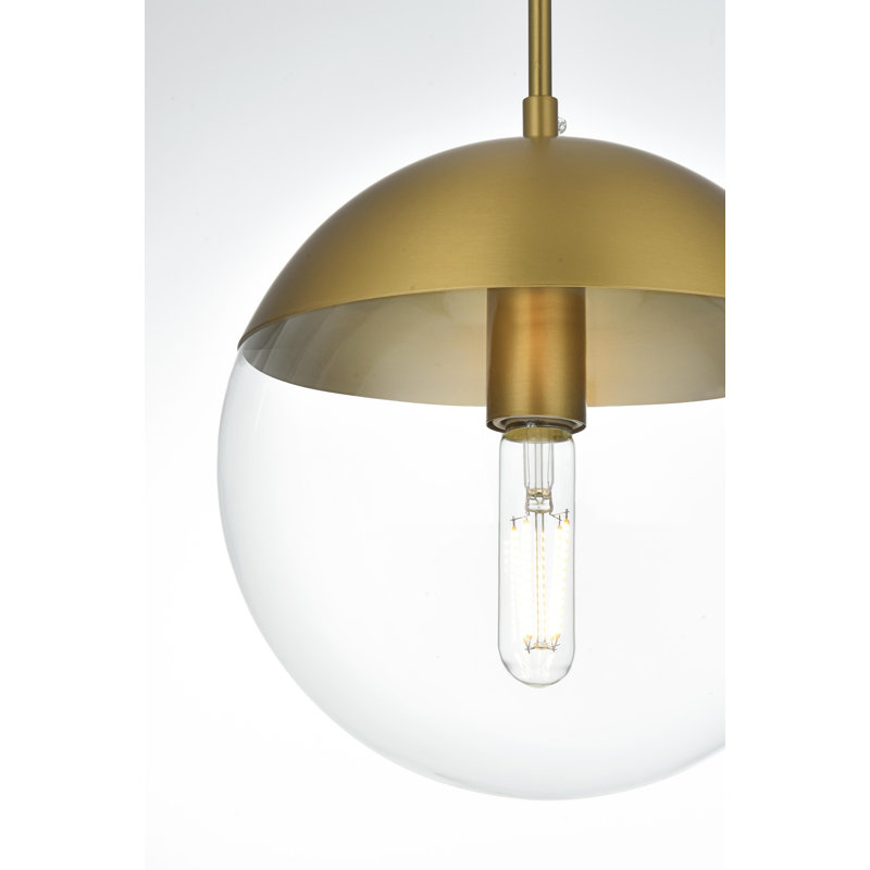 Luminaire suspendu simple à intensité variable 1 lumière Yearby Yearby, H 65 po x l 10 po x P 10 po, Transparent, Doré