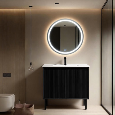 Meuble-lavabo moderne de style américain avec rainure verticale, meuble-lavabo autoportant ou suspendu 24/30/36 po avec choix de lavabo encastré blanc