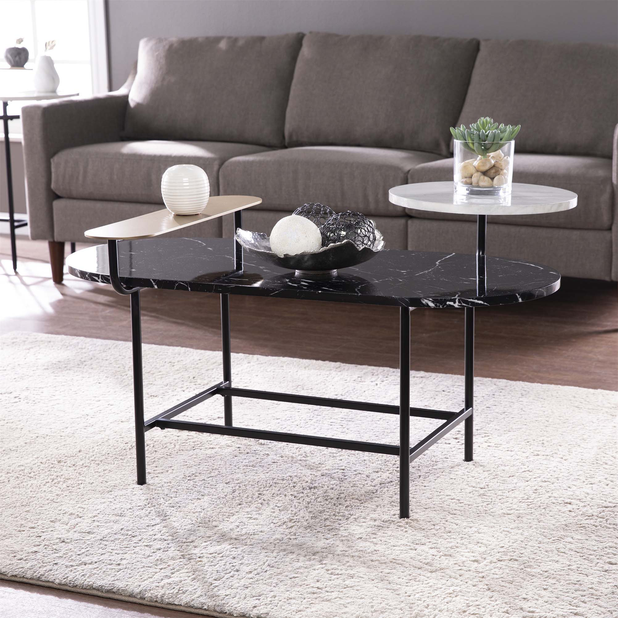 Ivy Bronx Arcklid Faux Marble Cocktail Table W/ Storage | Wayfair