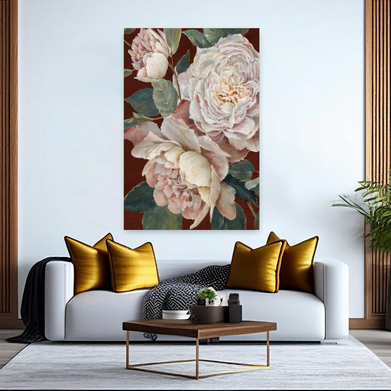 «Blossoms Against Rich Earth», art mural contemporain abstrait, H 60 po x l 40 po