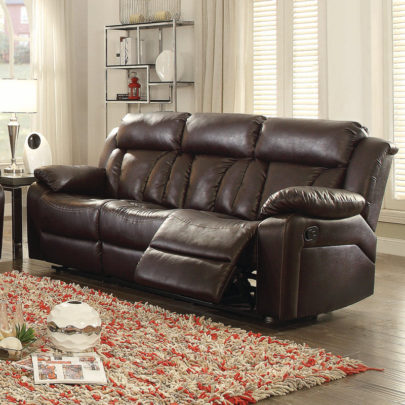 Springfield Faux Leather Pillow Top Arm Reclining Sofa, Brown Faux Leather, 41'H x 85"W x 37"D
